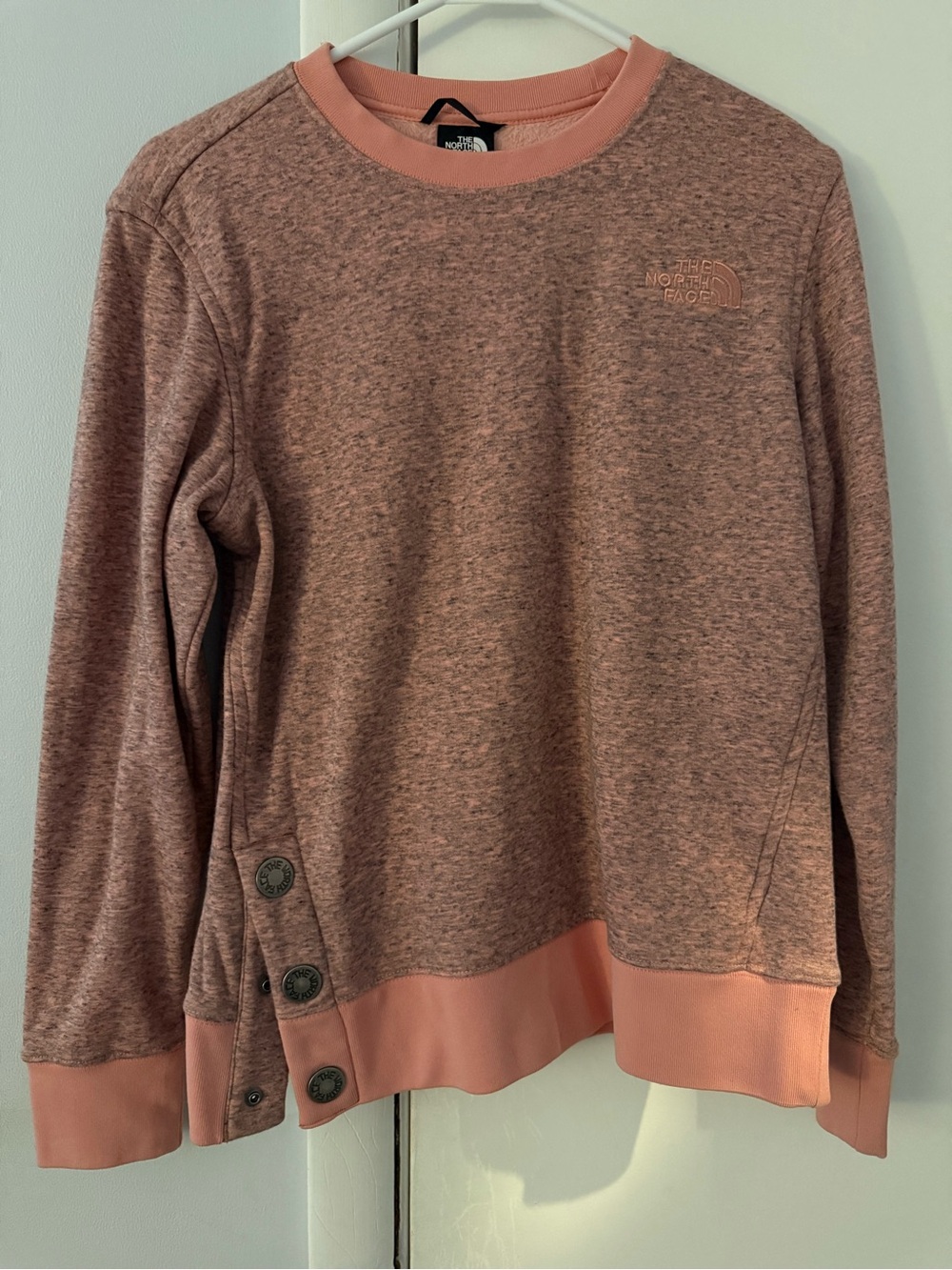 The North Face Rose Pink Crewneck Pullover with Button Side Detail